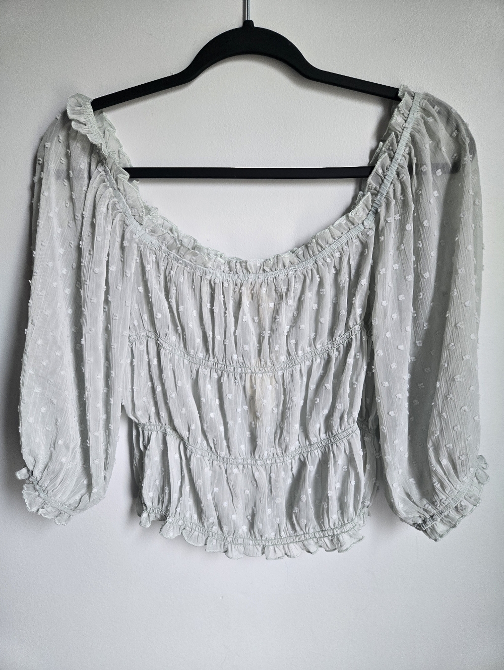 New HEM & THREAD Light Sage Swiss Dot Peasant Top